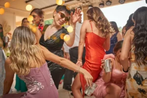 Guests dancing together during an upbeat live entertainment event in New Jersey
