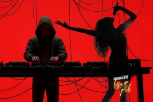 Band vs. DJ in NJ with a DJ performing beside a live female singer on stage